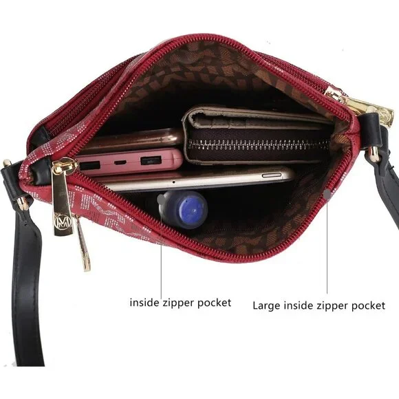 Crossbody Bag Women Vegan Leather Lightweight Purse with Zippers - Picture 4 of 8